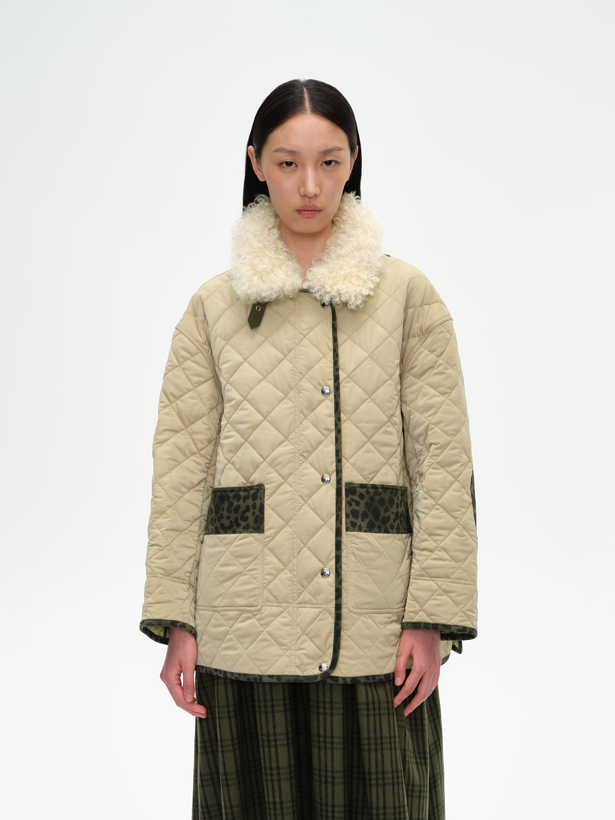 Patchwork Fur Collar Quilted Coat