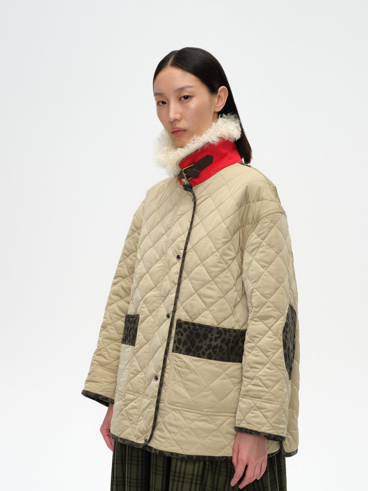 Patchwork Fur Collar Quilted Coat