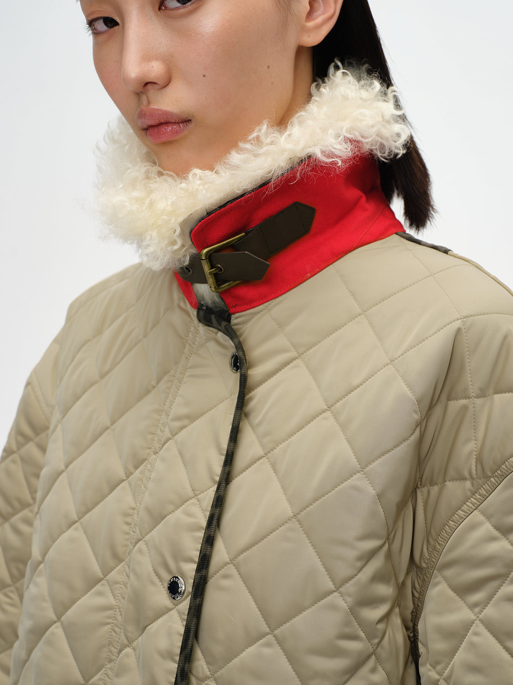 Patchwork Fur Collar Quilted Coat