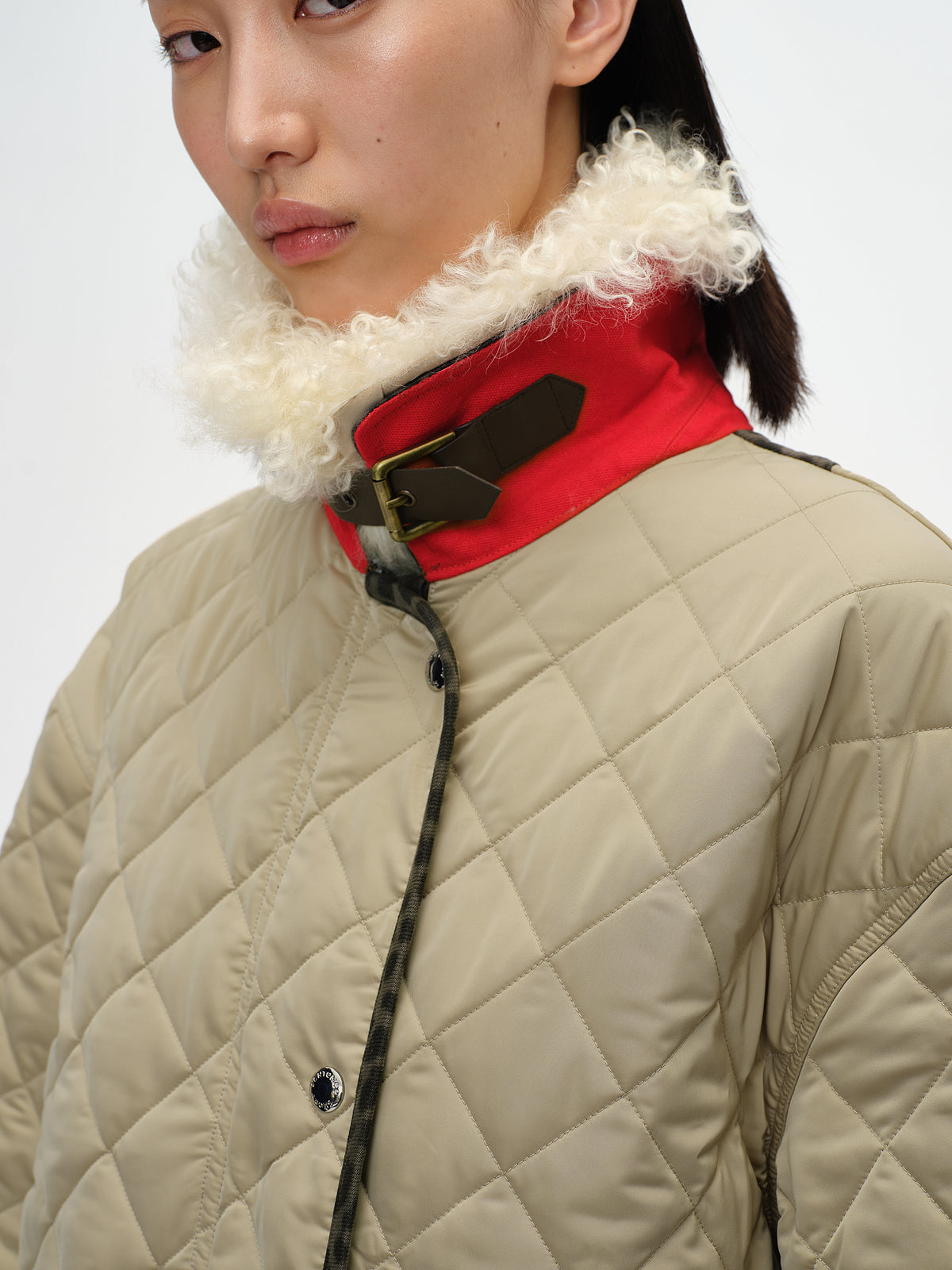 Patchwork Fur Collar Quilted Coat