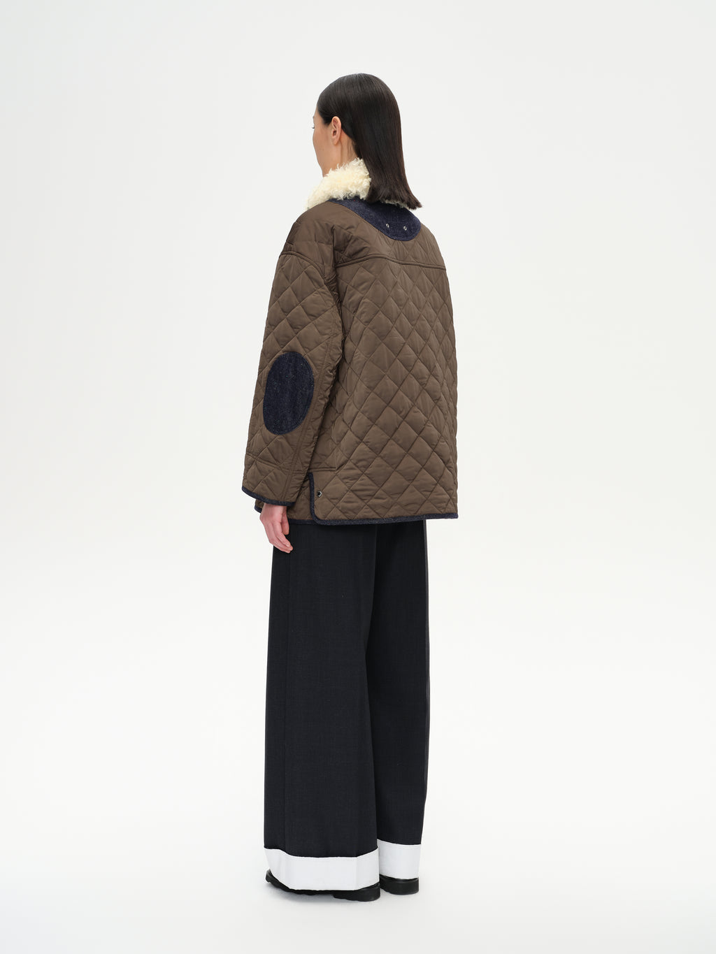 Patchwork Fur Collar Quilted Coat