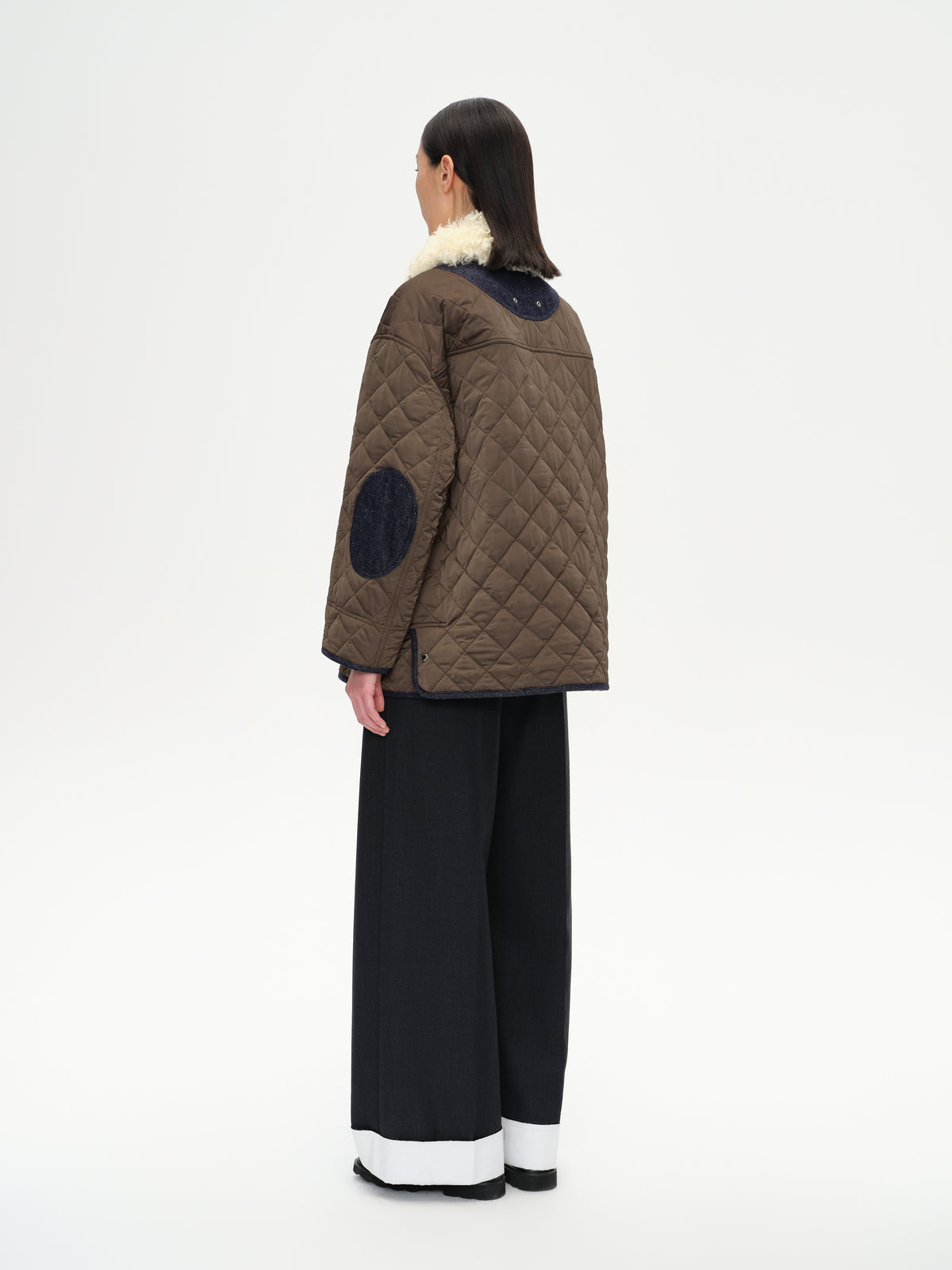 Patchwork Fur Collar Quilted Coat
