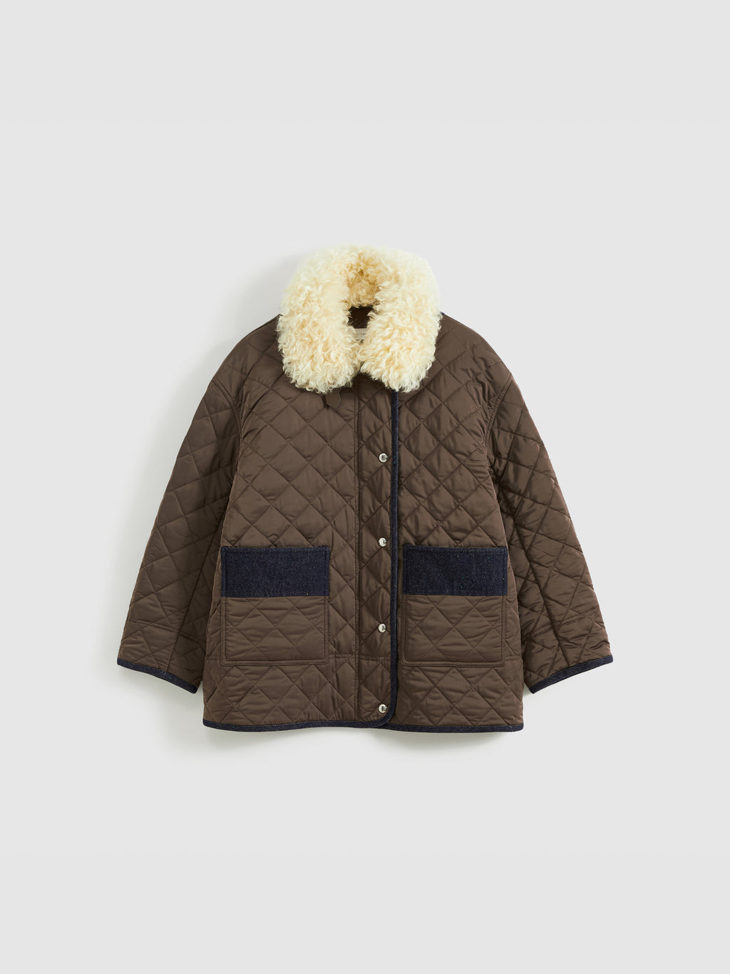 Patchwork Fur Collar Quilted Coat