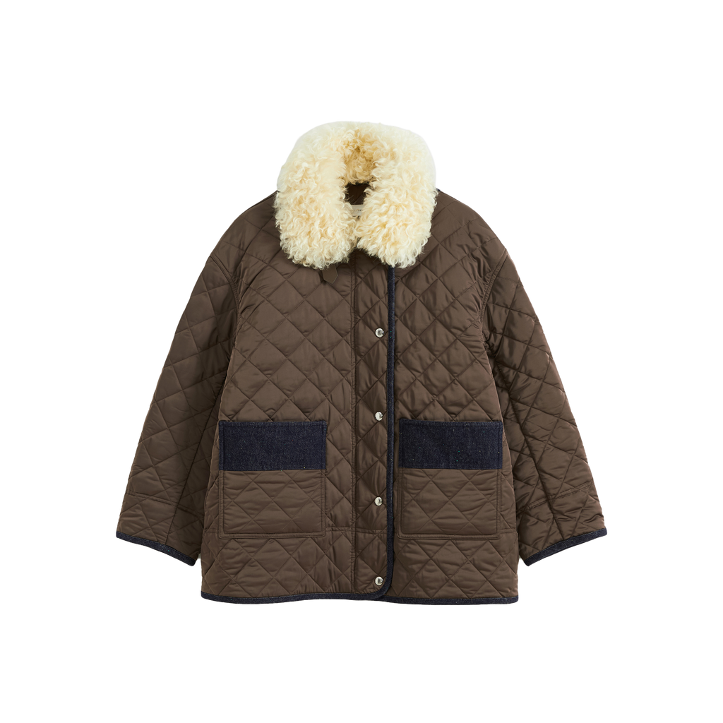 Patchwork Fur Collar Quilted Coat