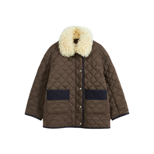 Patchwork Fur Collar Quilted Coat