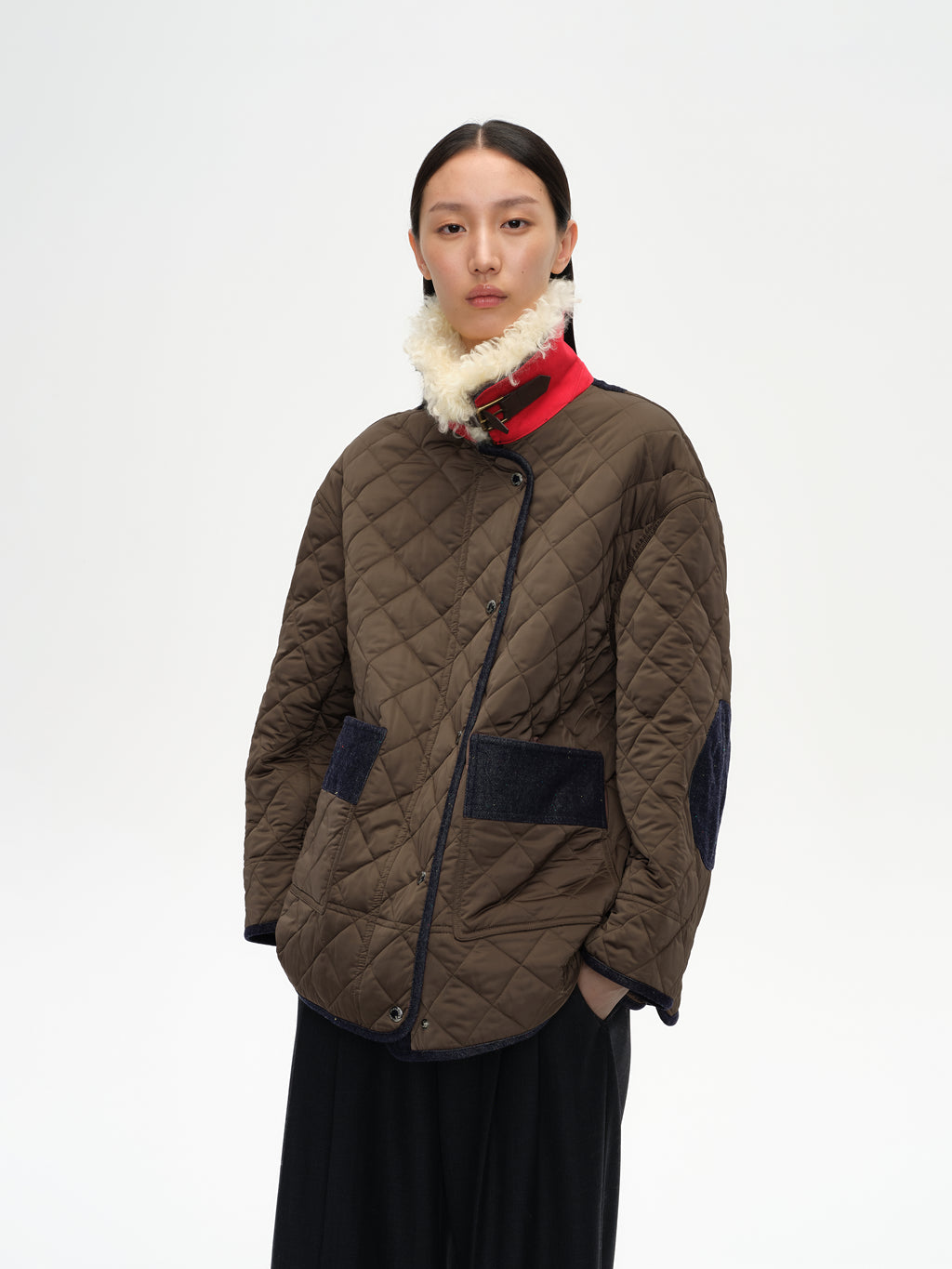 Patchwork Fur Collar Quilted Coat