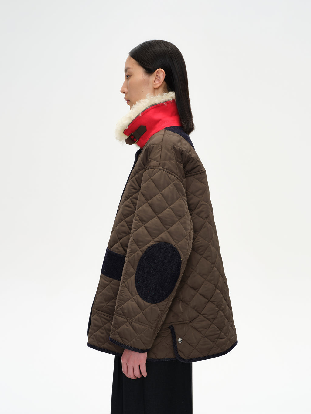 Patchwork Fur Collar Quilted Coat