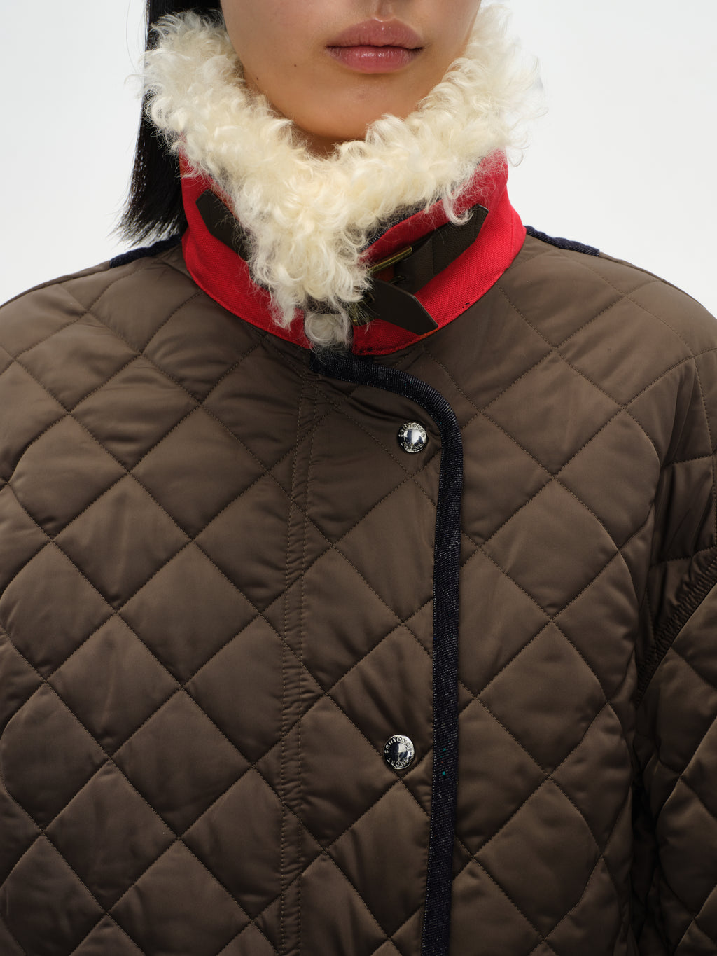 Patchwork Fur Collar Quilted Coat