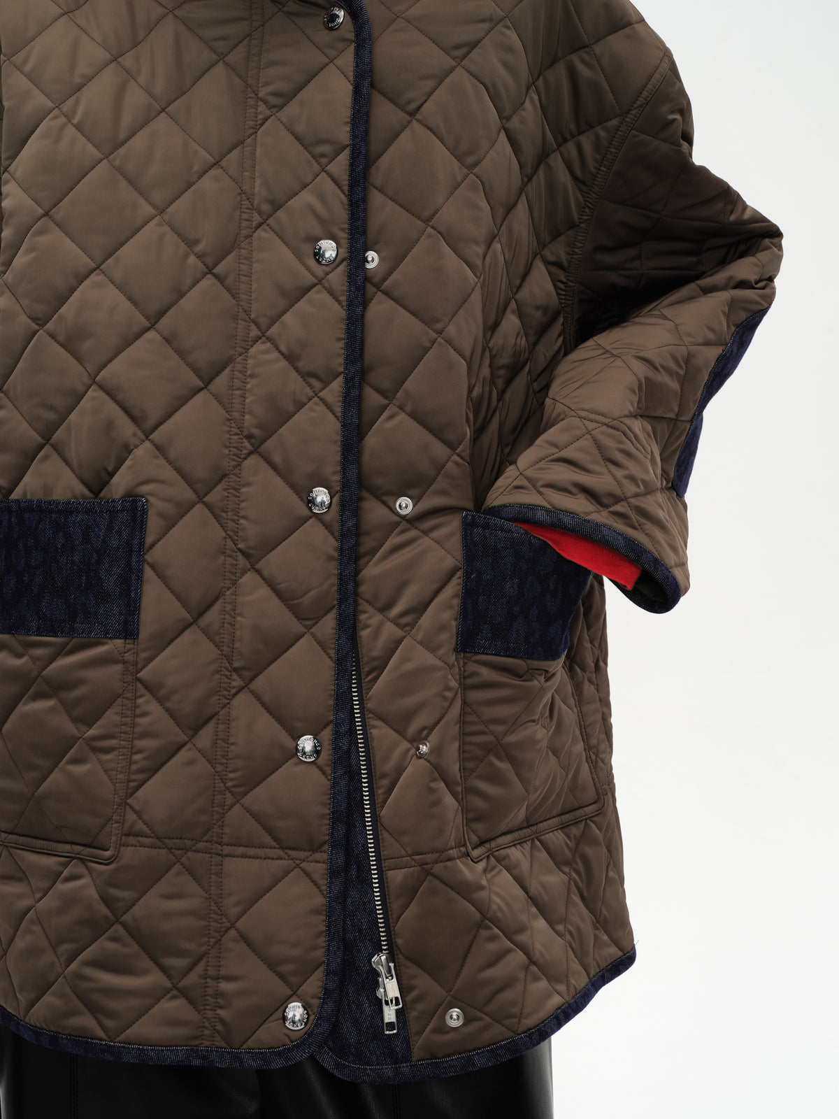Patchwork Fur Collar Quilted Coat