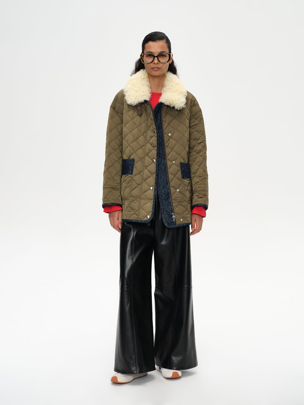 Patchwork Fur Collar Quilted Coat