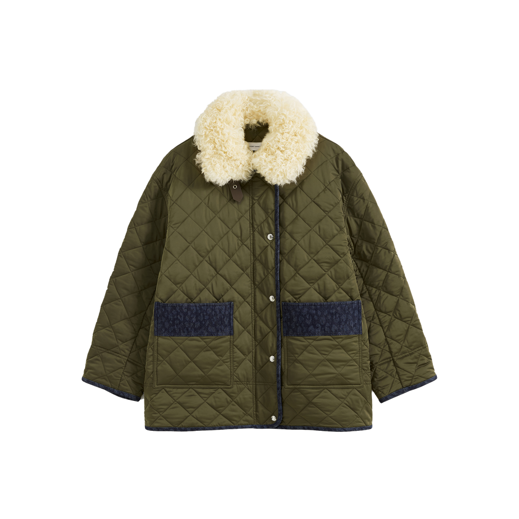 Patchwork Fur Collar Quilted Coat