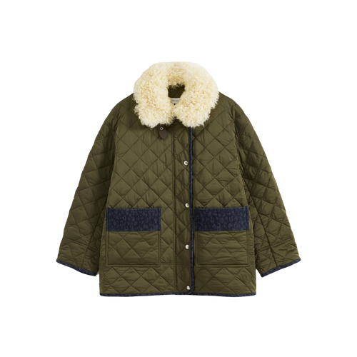 Patchwork Fur Collar Quilted Coat