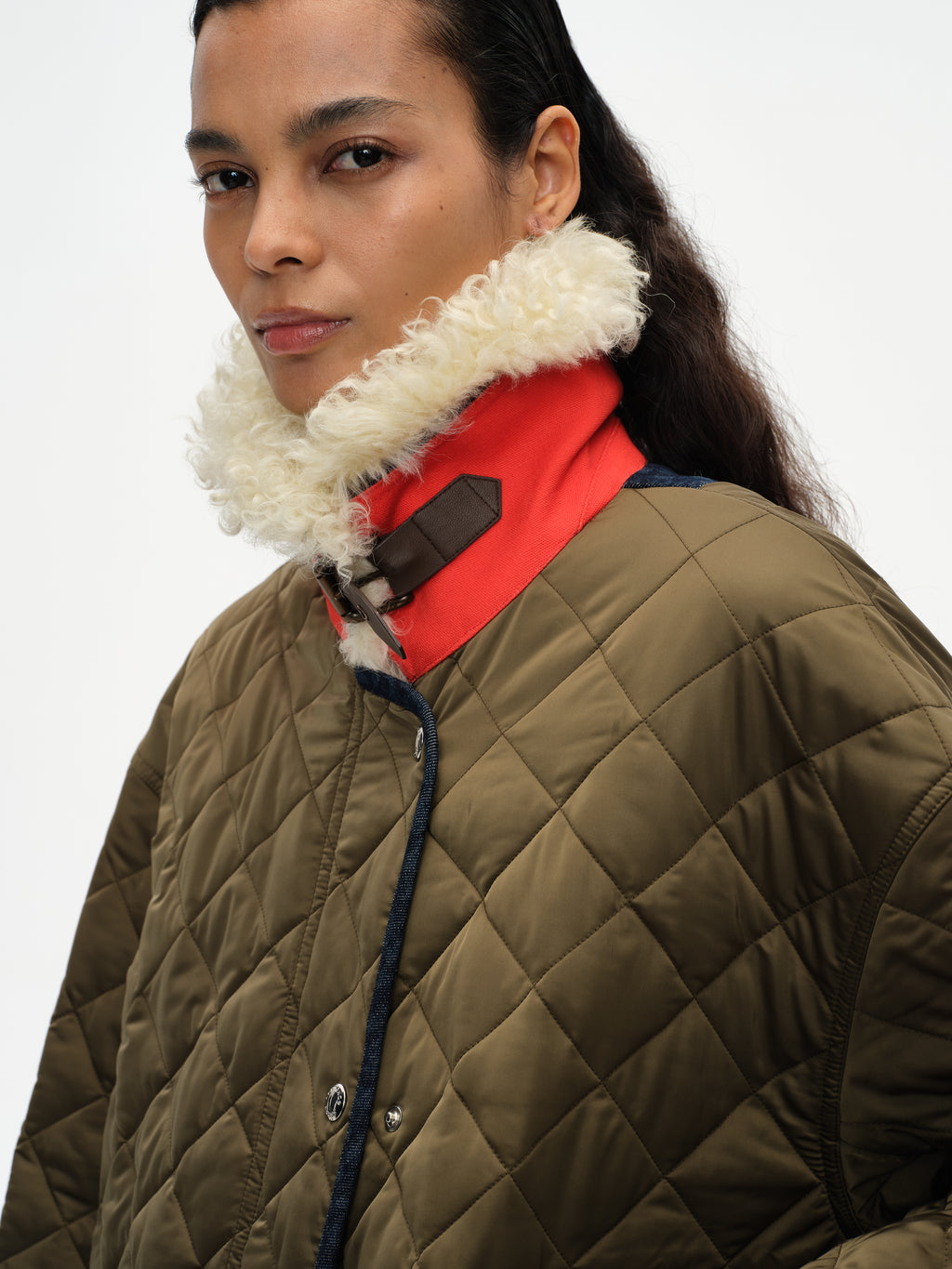 Patchwork Fur Collar Quilted Coat