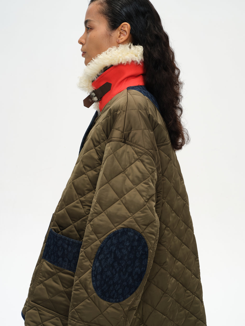 Patchwork Fur Collar Quilted Coat