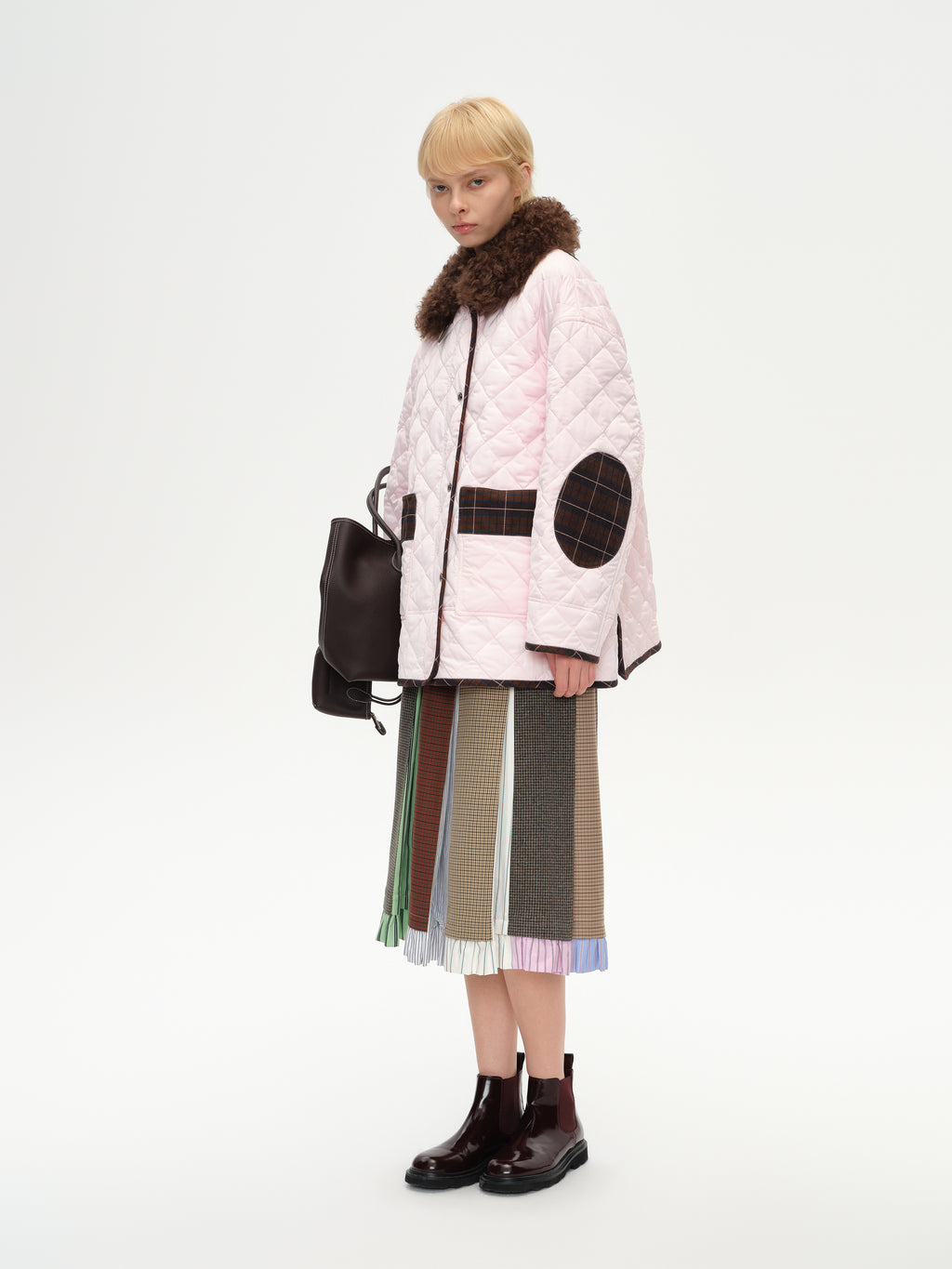 Patchwork Fur Collar Quilted Coat
