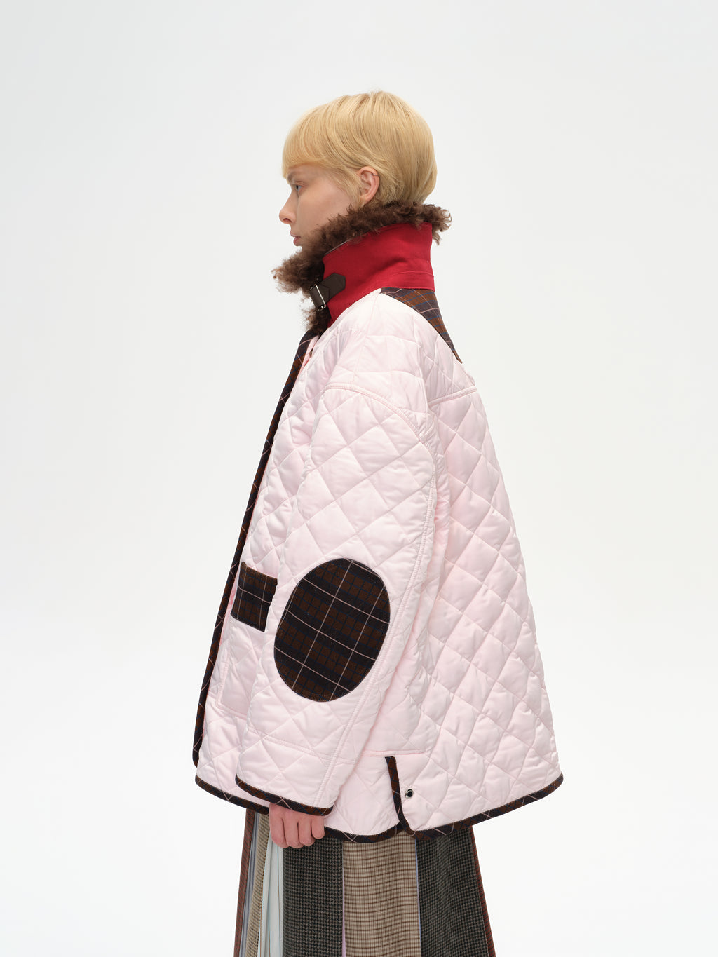 Patchwork Fur Collar Quilted Coat