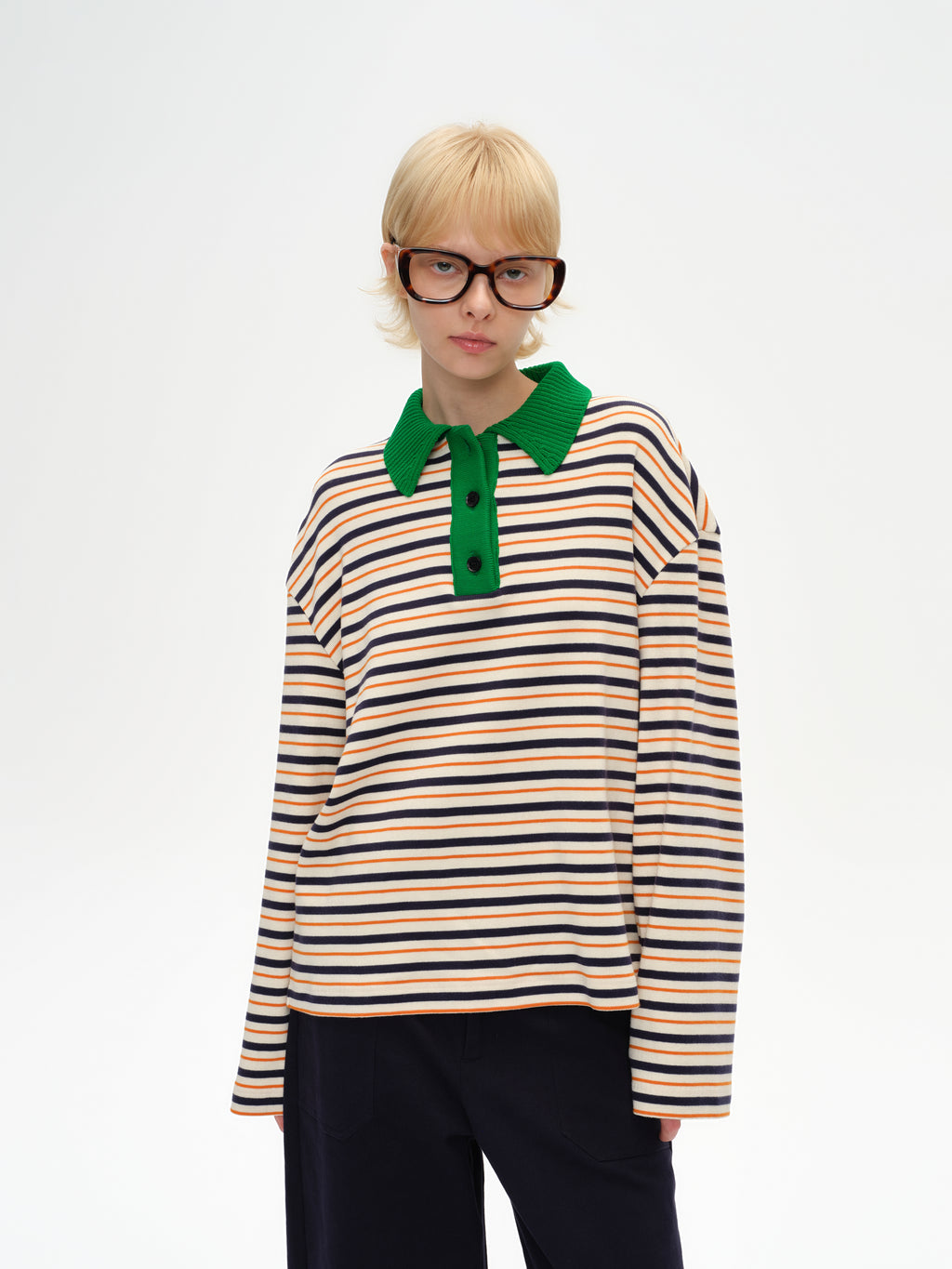 Contrast Collar Long Sleeve Polo