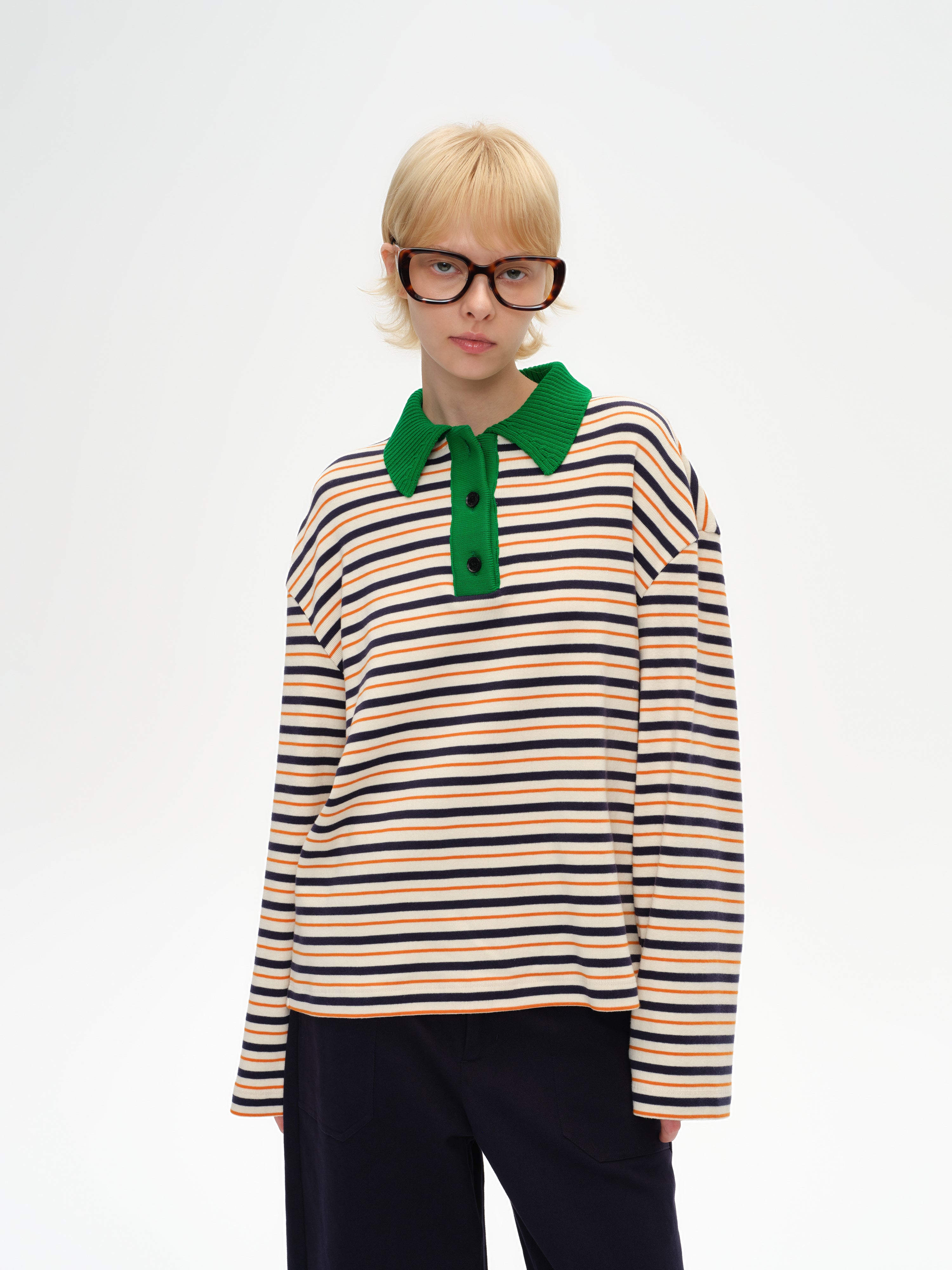 Contrast Collar Long Sleeve Polo