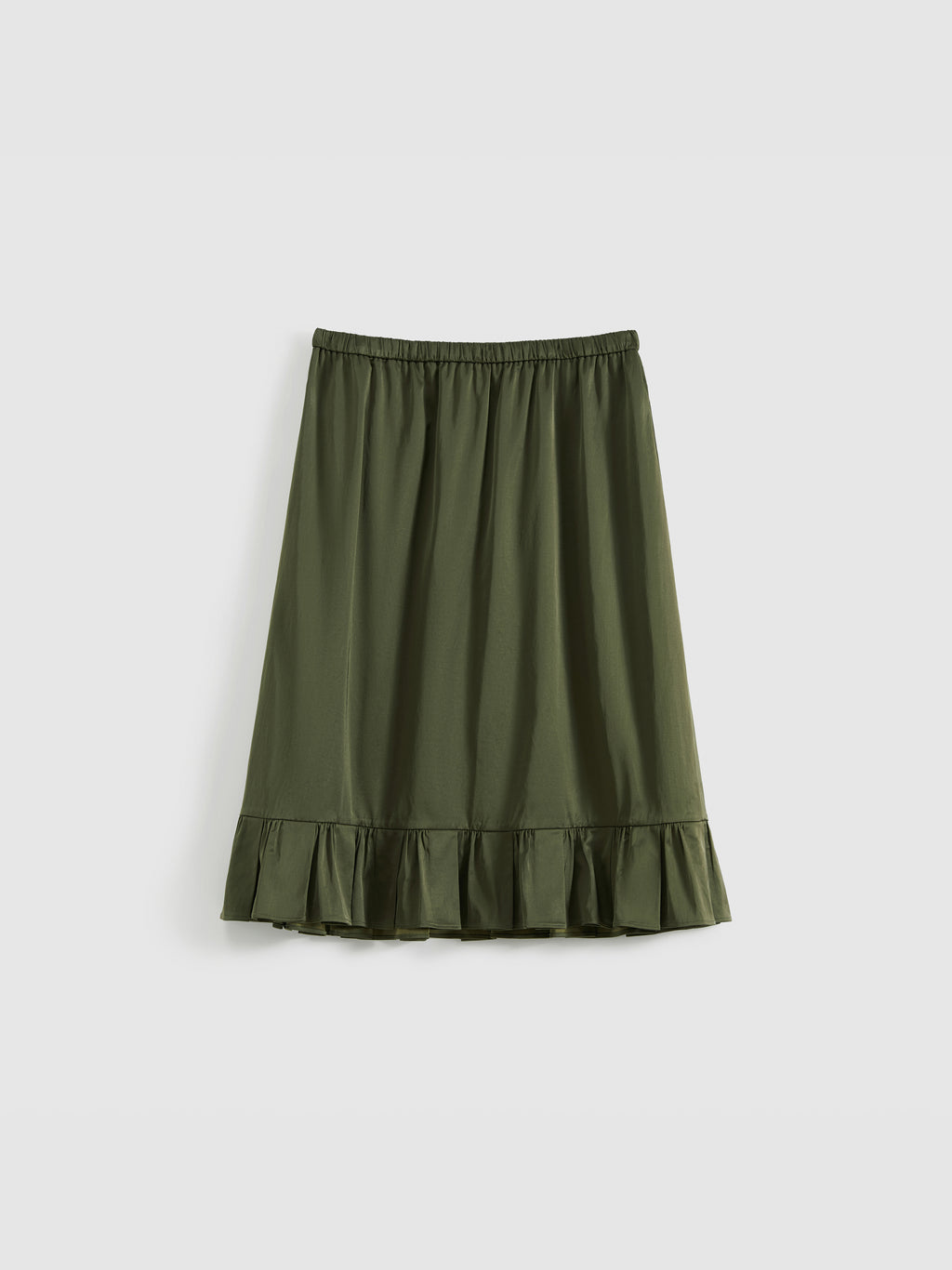 Ruffled tie-up glossy midi skirt