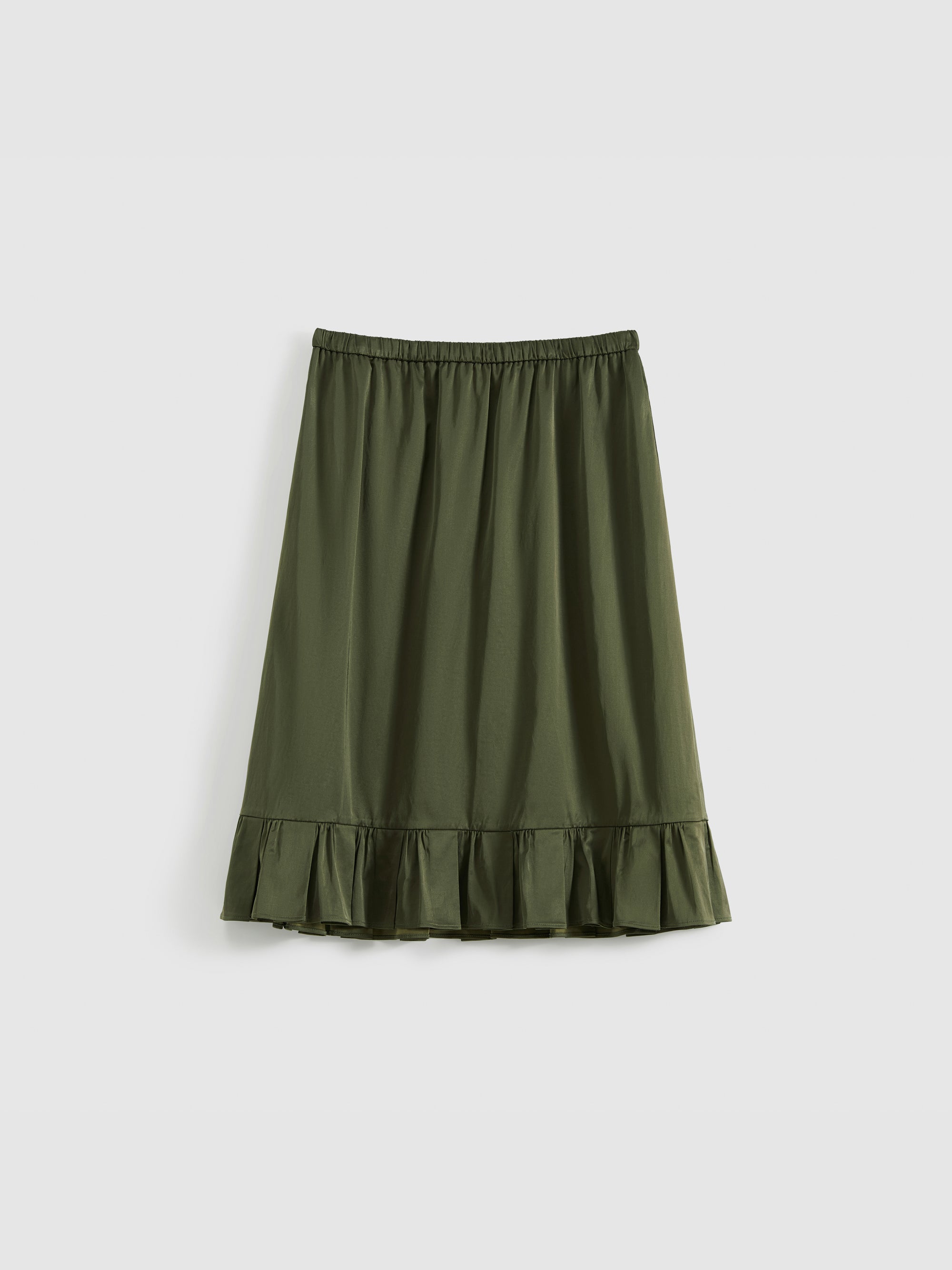 Ruffled tie-up glossy midi skirt