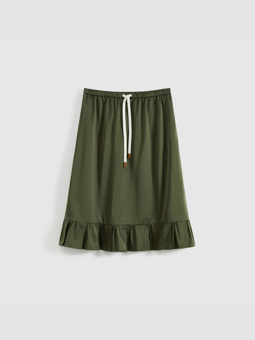 Ruffled tie-up glossy midi skirt