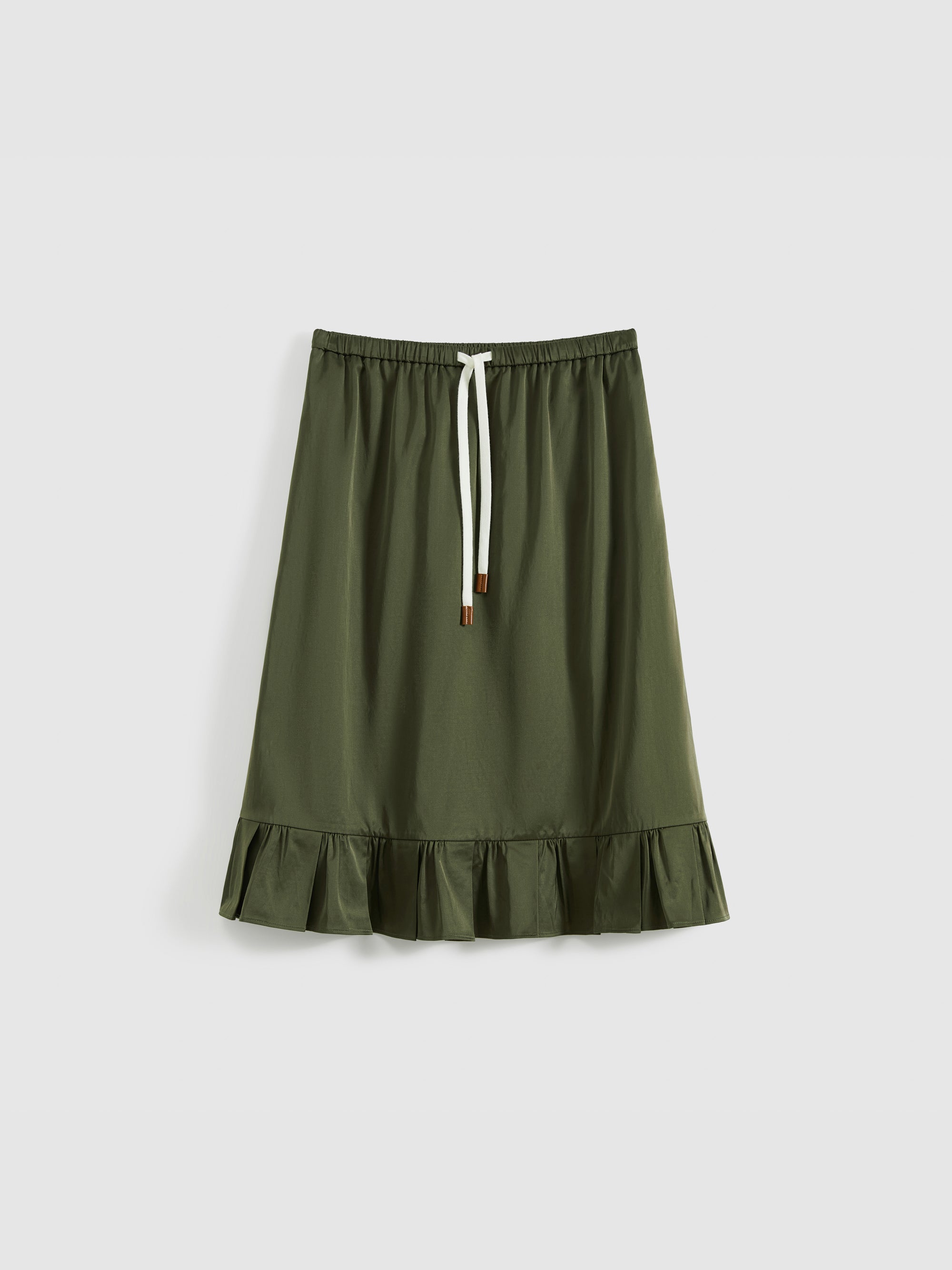 Ruffled tie-up glossy midi skirt