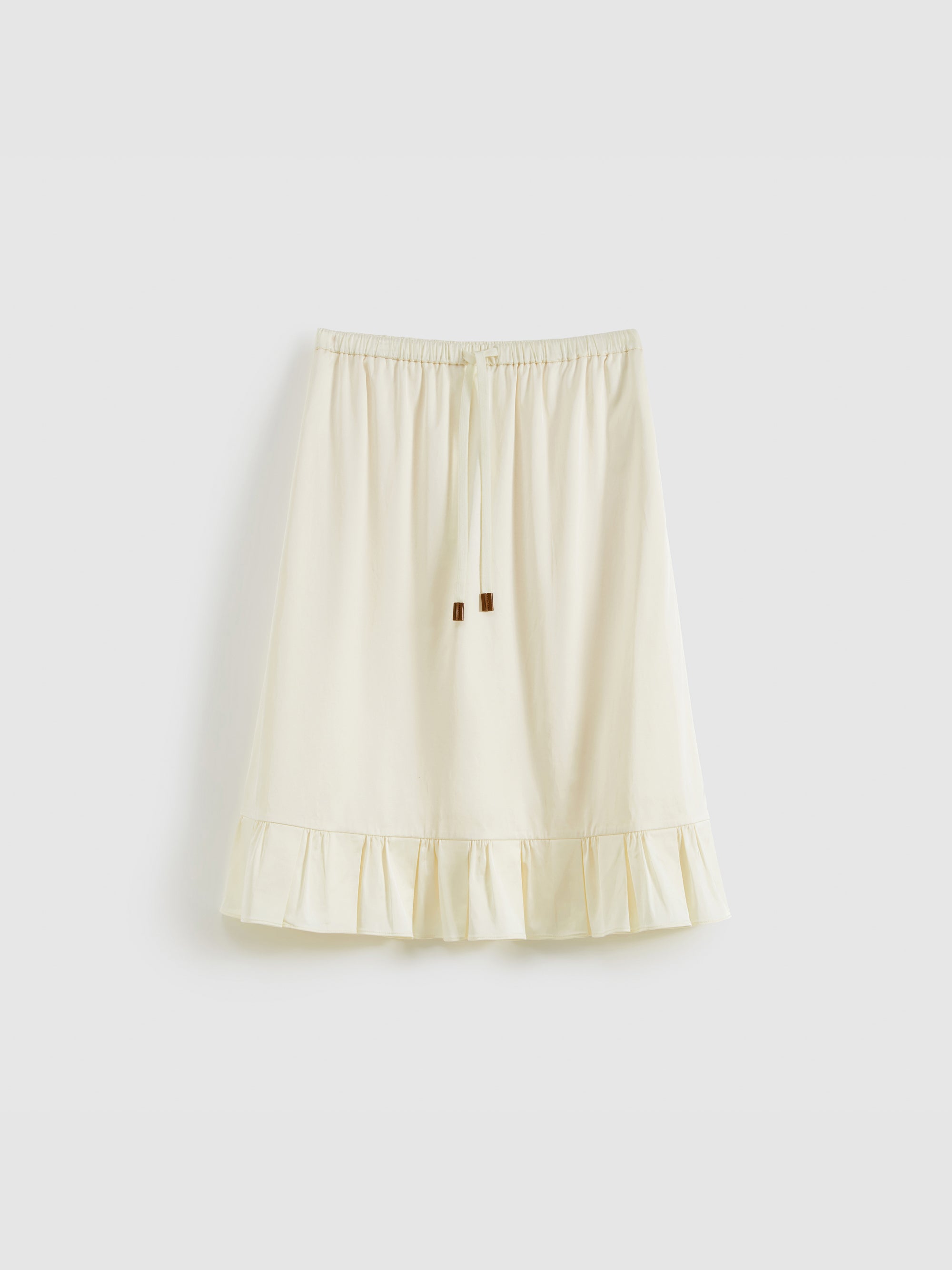 Ruffled tie-up glossy midi skirt