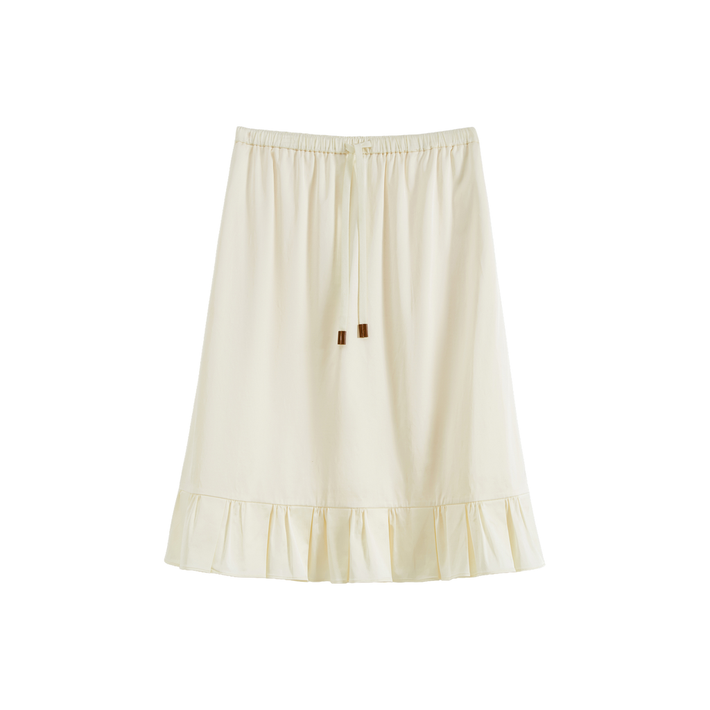 Ruffled tie-up glossy midi skirt
