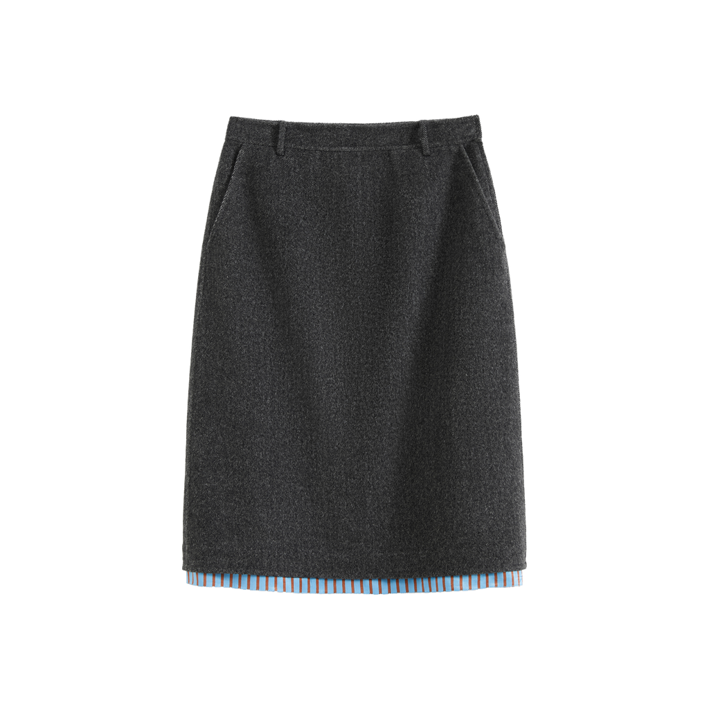 Paneled Wool-Blend Straight Skirt