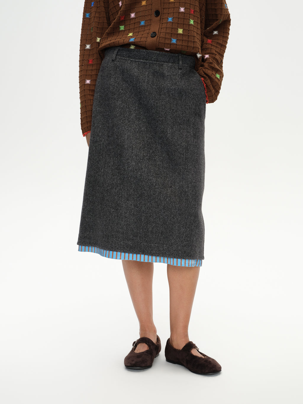 Paneled Wool-Blend Straight Skirt