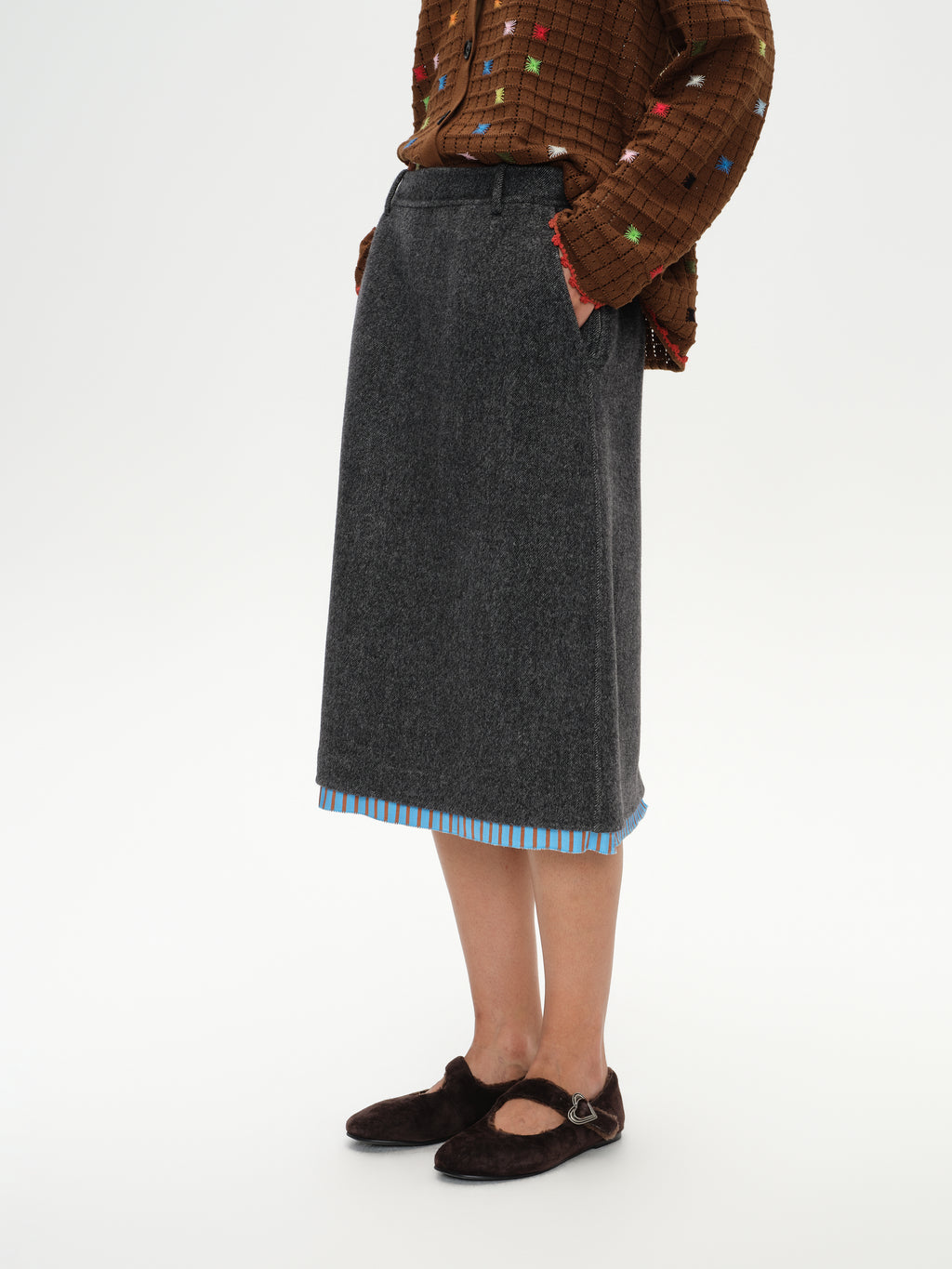 Paneled Wool-Blend Straight Skirt
