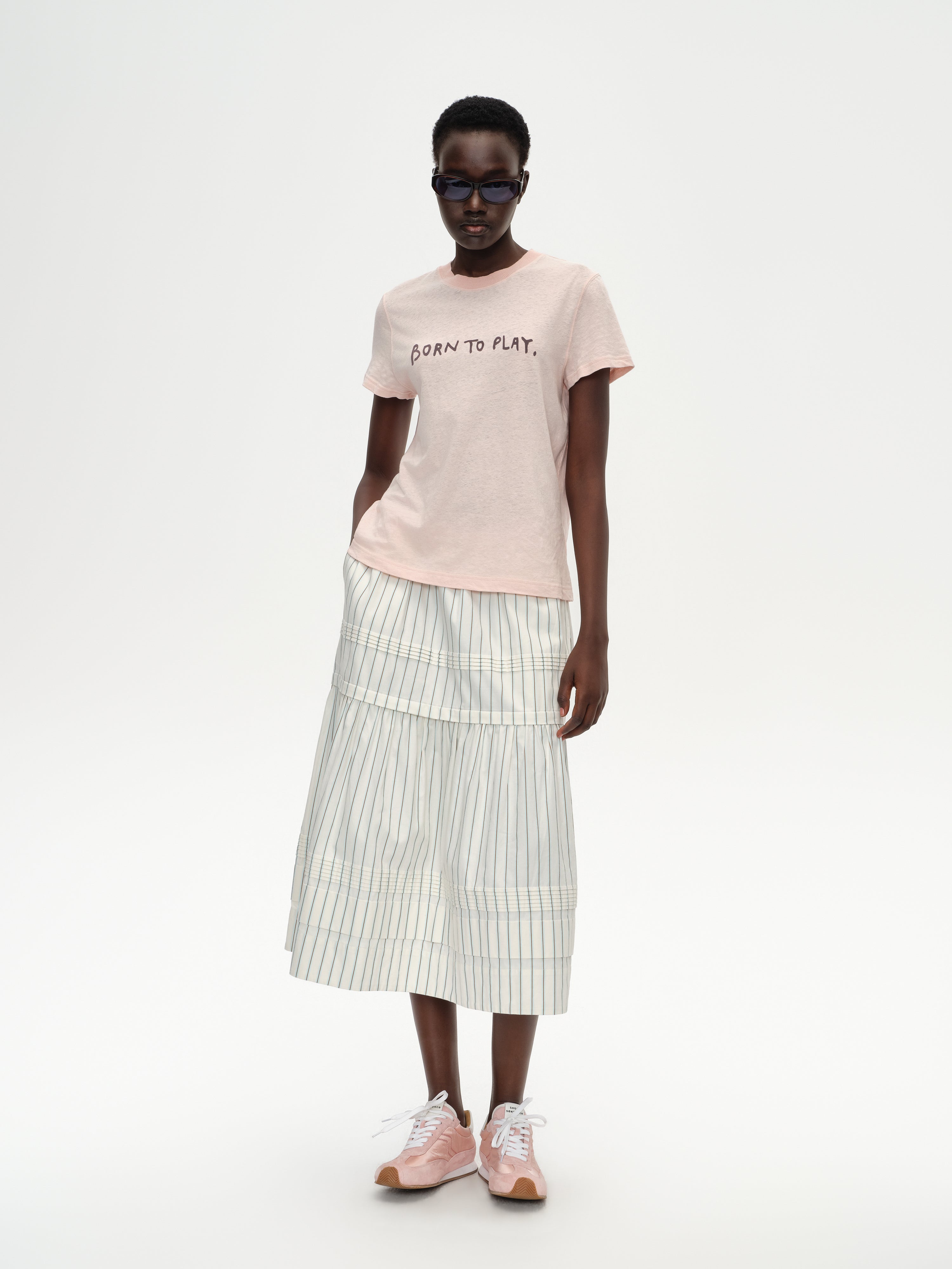 Pleated striped skirt