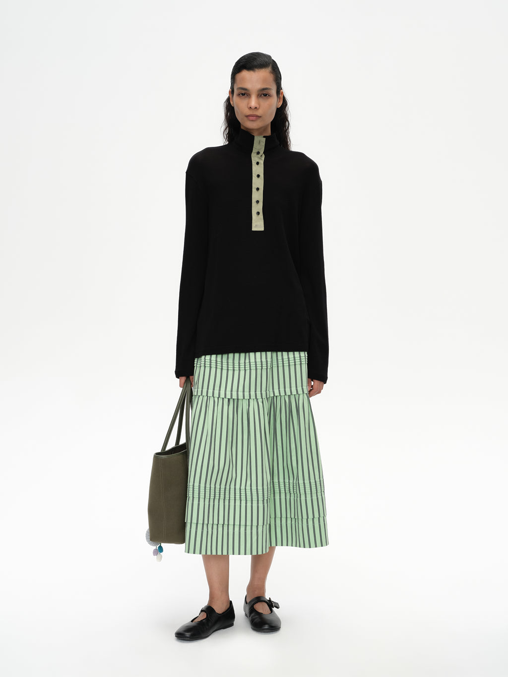 Pleated striped skirt