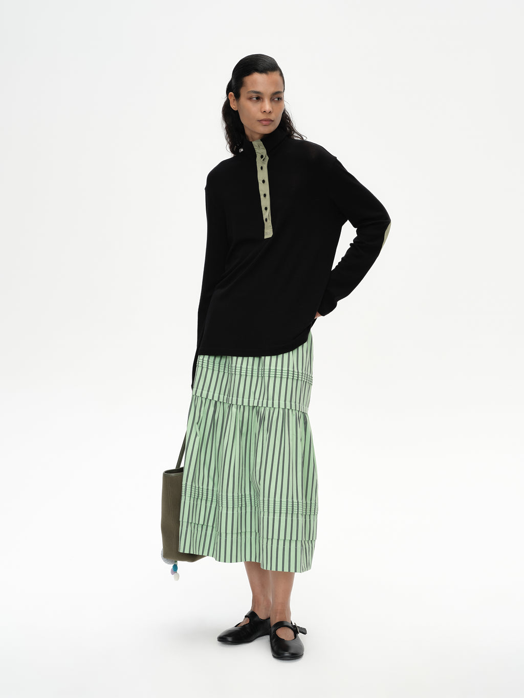 Pleated striped skirt
