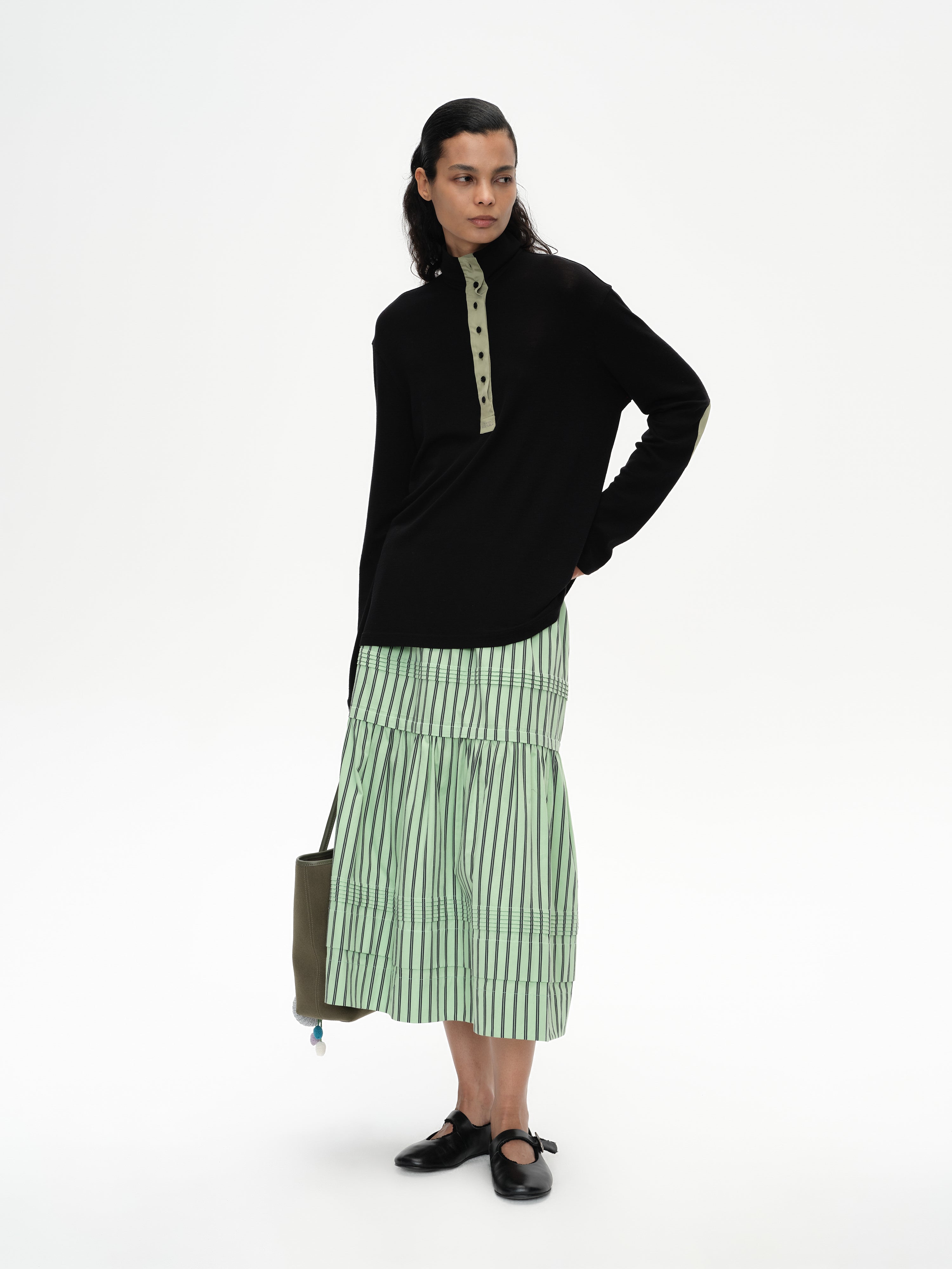 Pleated striped skirt