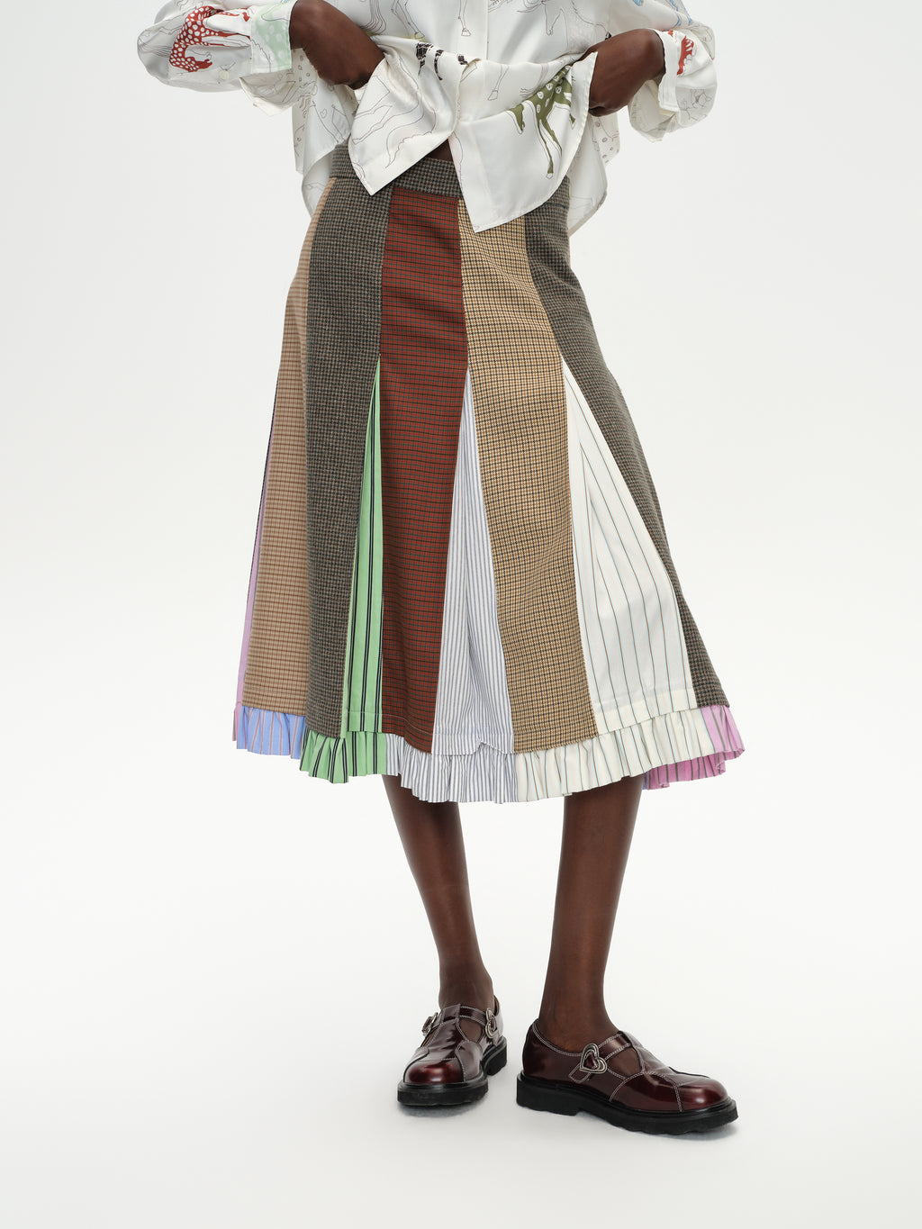 Yarn-Dyed Plaid Color Block Skirt