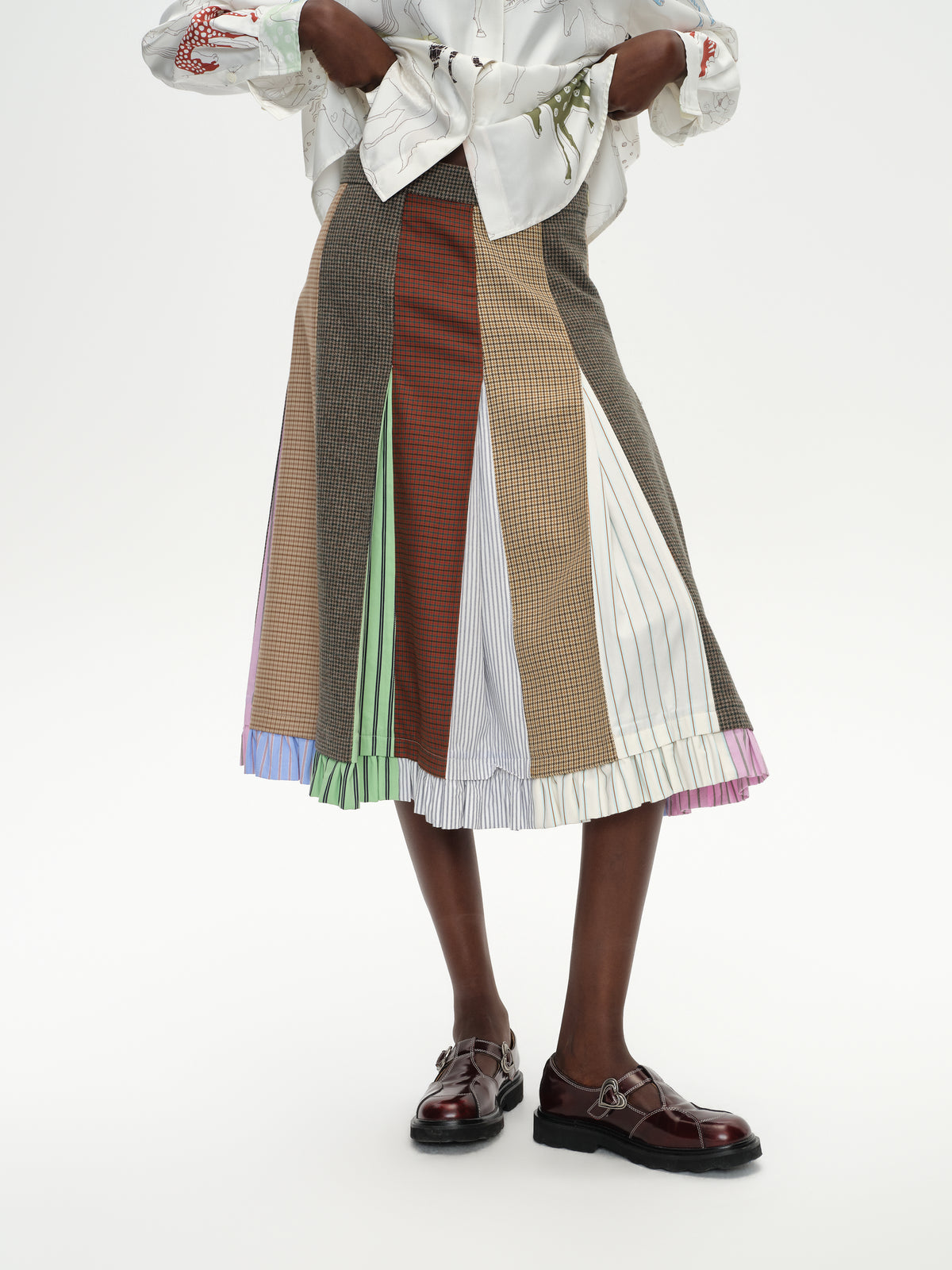 Yarn-Dyed Plaid Color Block Skirt