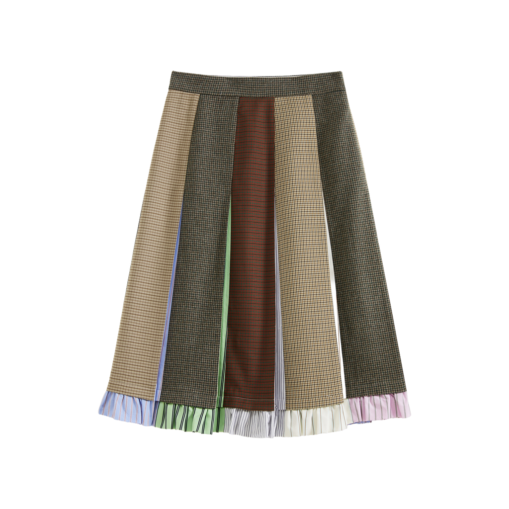Yarn-Dyed Plaid Color Block Skirt
