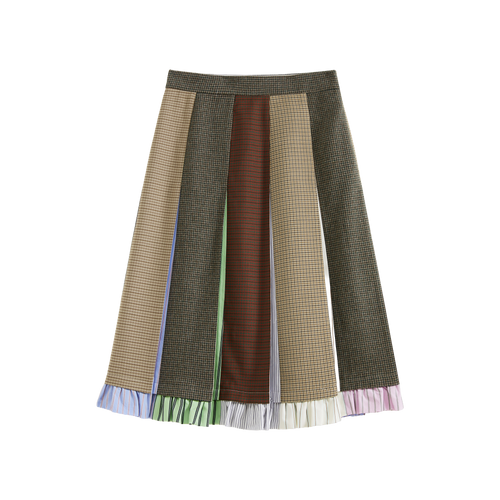 Yarn-Dyed Plaid Color Block Skirt