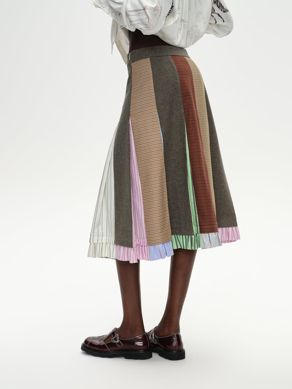Yarn-Dyed Plaid Color Block Skirt