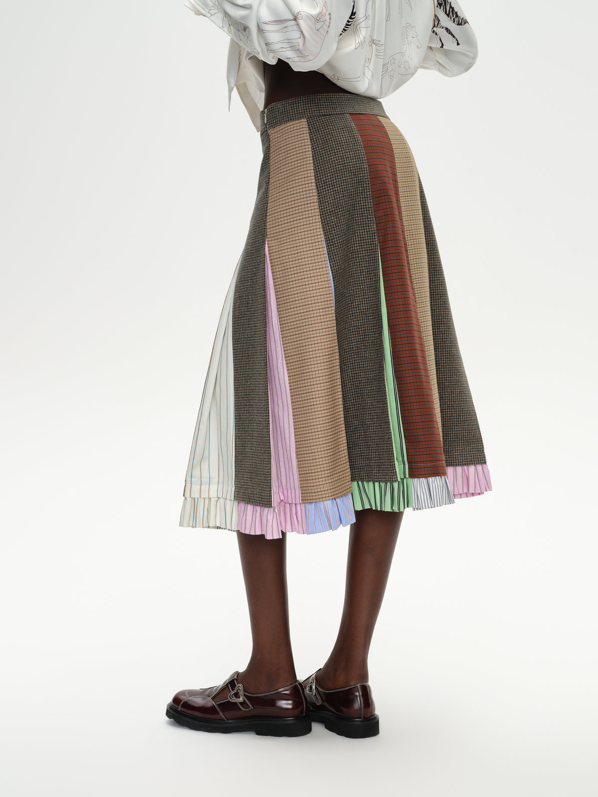 Yarn-Dyed Plaid Color Block Skirt