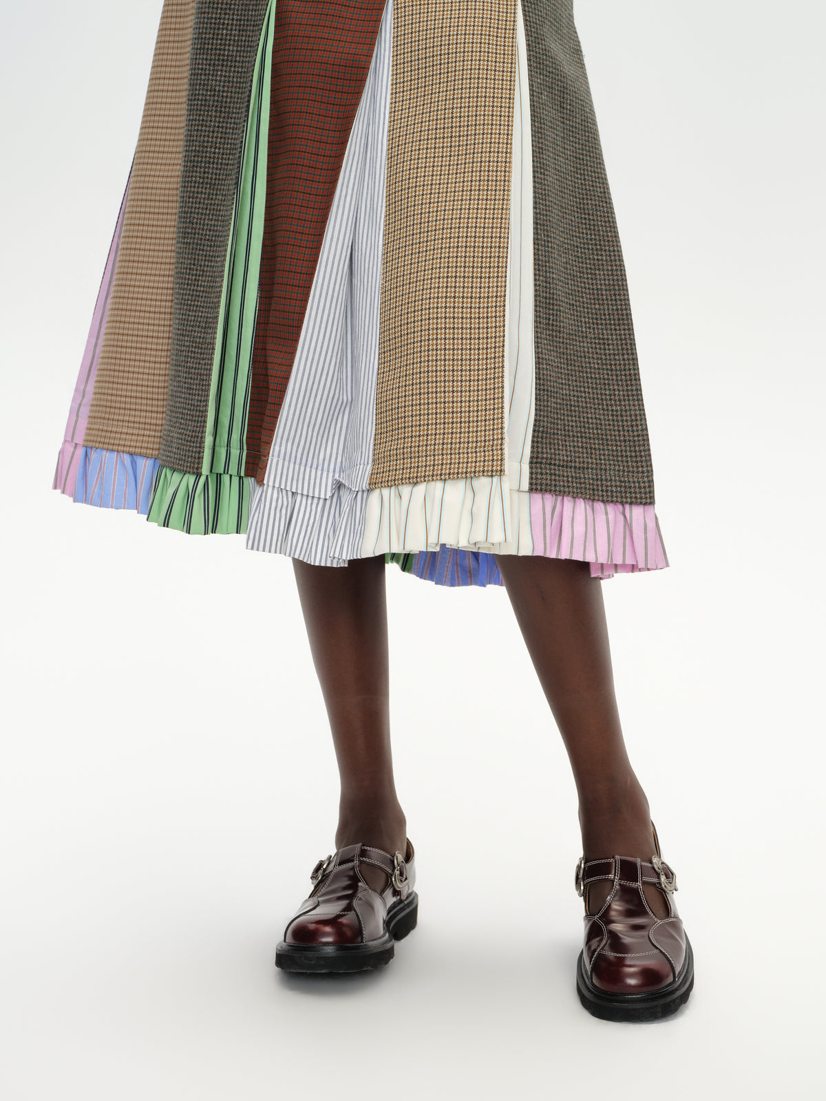 Yarn-Dyed Plaid Color Block Skirt
