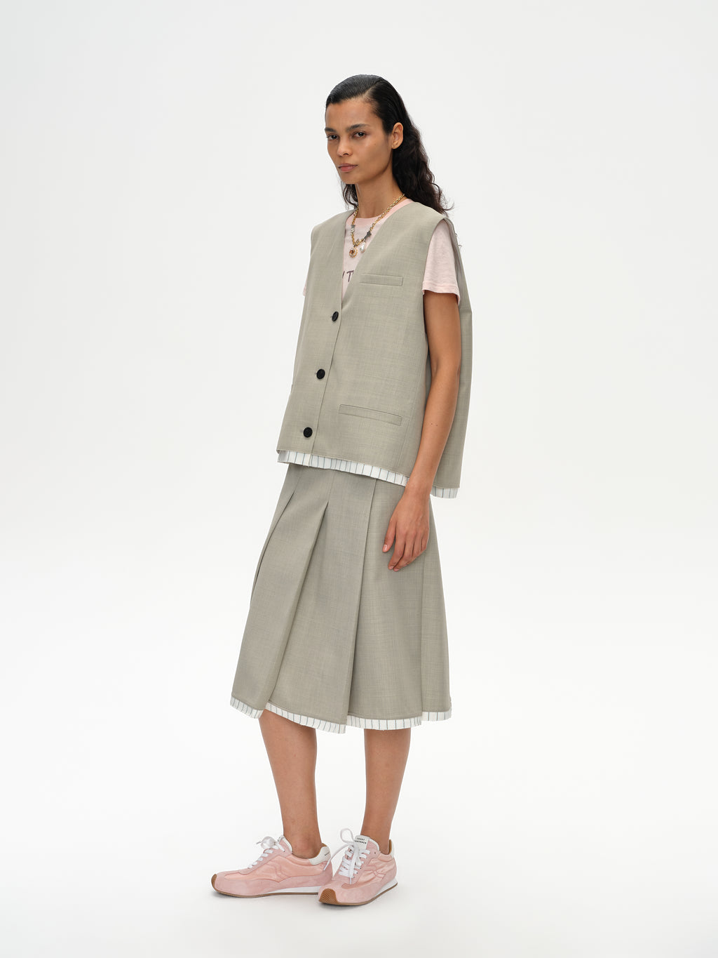 Slanting Pleated Midi Skirt