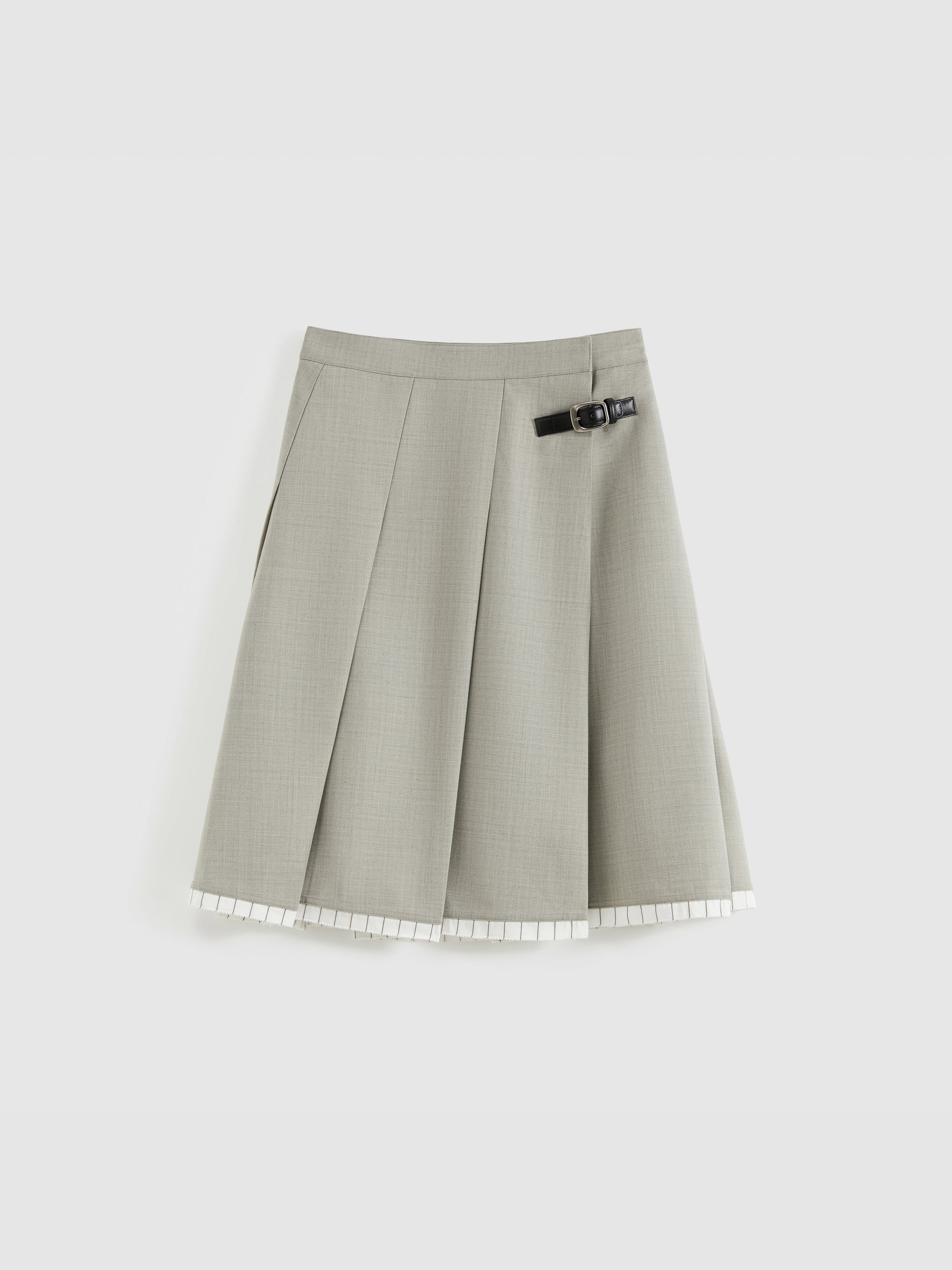 Slanting Pleated Midi Skirt