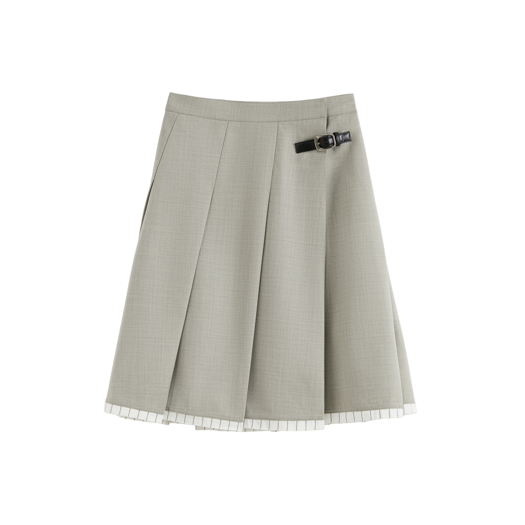 Slanting Pleated Midi Skirt