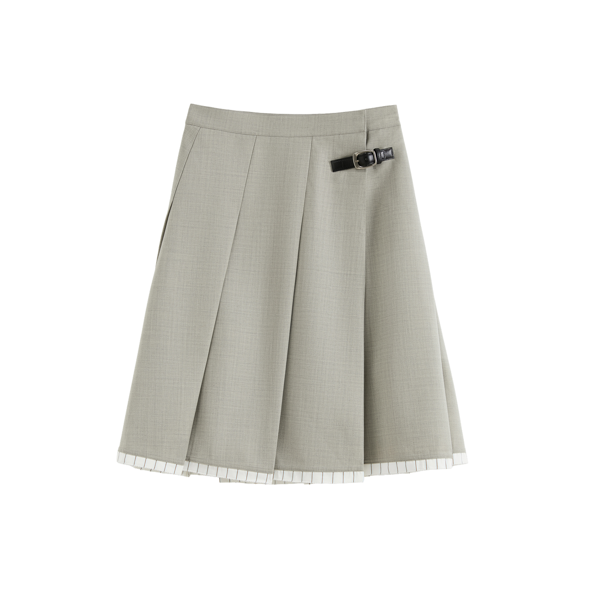 Slanting Pleated Midi Skirt