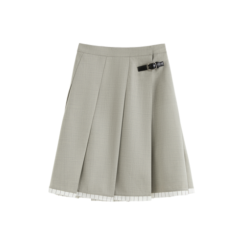 Slanting Pleated Midi Skirt