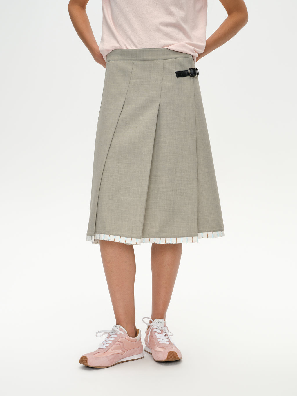 Slanting Pleated Midi Skirt