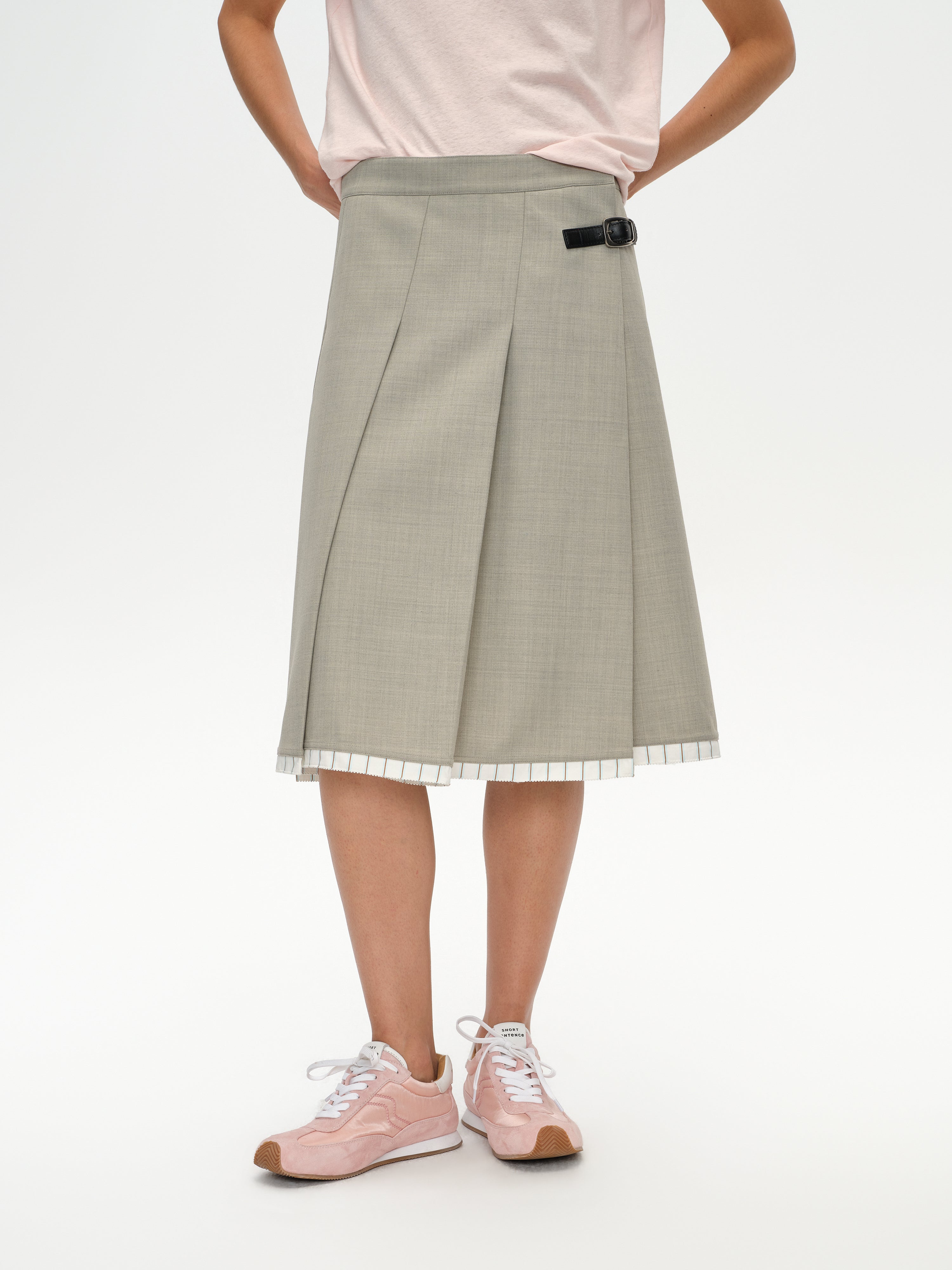 Slanting Pleated Midi Skirt
