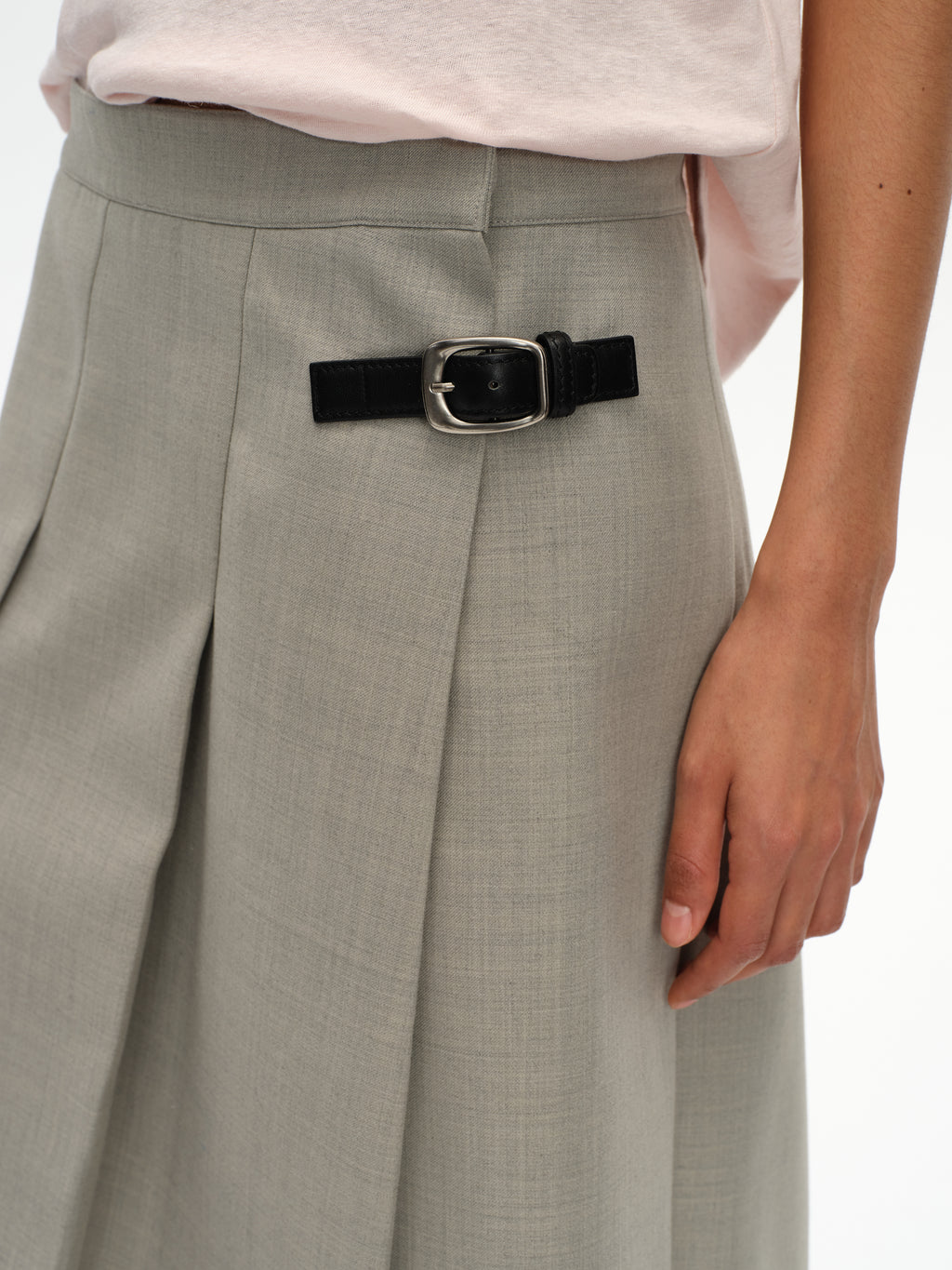 Slanting Pleated Midi Skirt